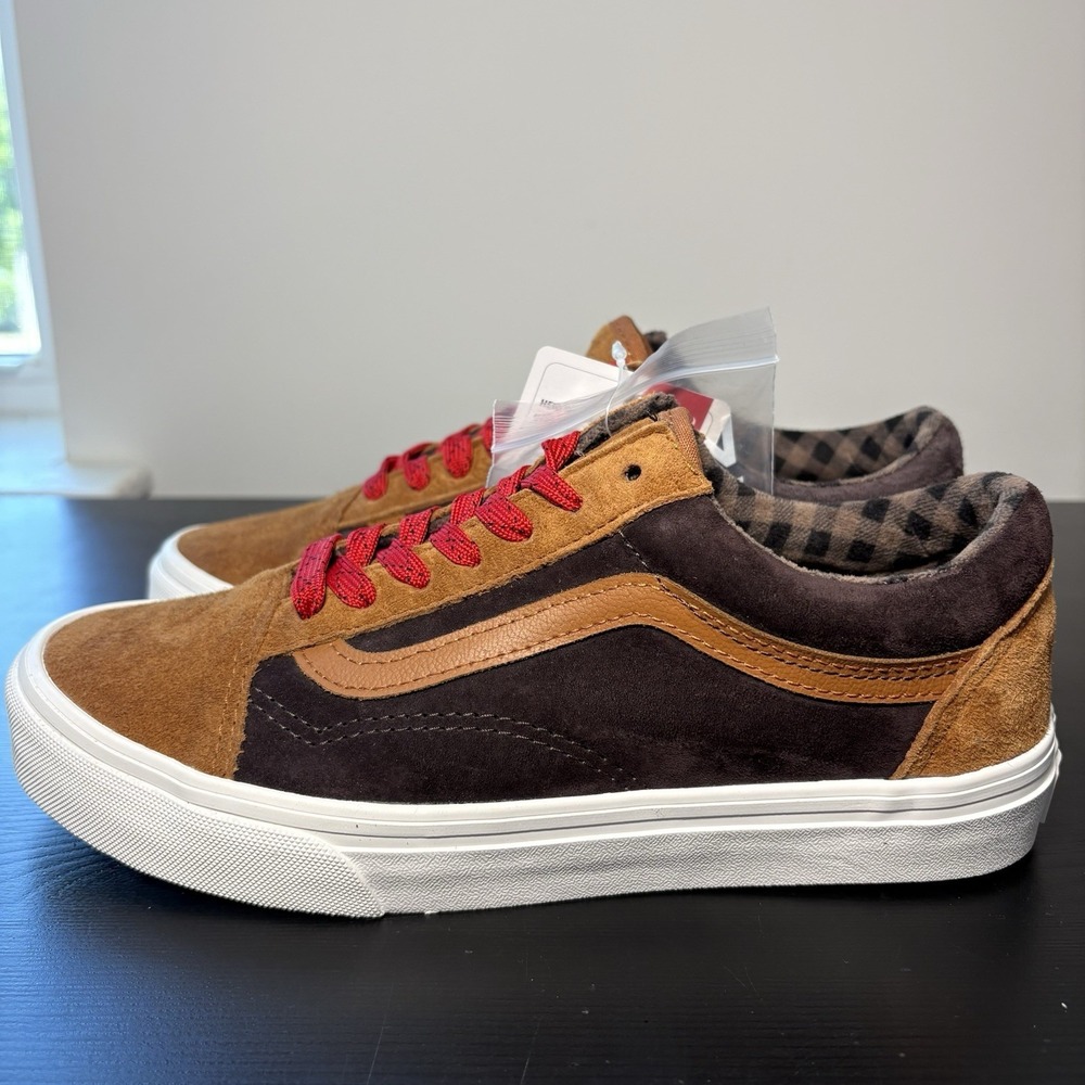 VANS Old Skool Men 6 / W 7.5 Pig Sueded Plaid Scarab Side Stripe Skate Sneaker